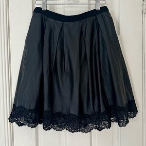 Black Leather Pleated Skirt w. Lace Trim
